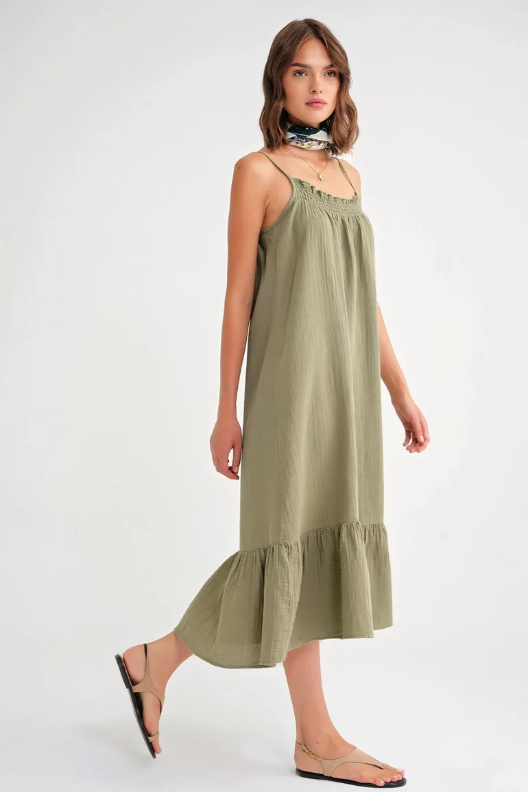 Mixray Midi Muslin Dress with Ruffle Detail - 2