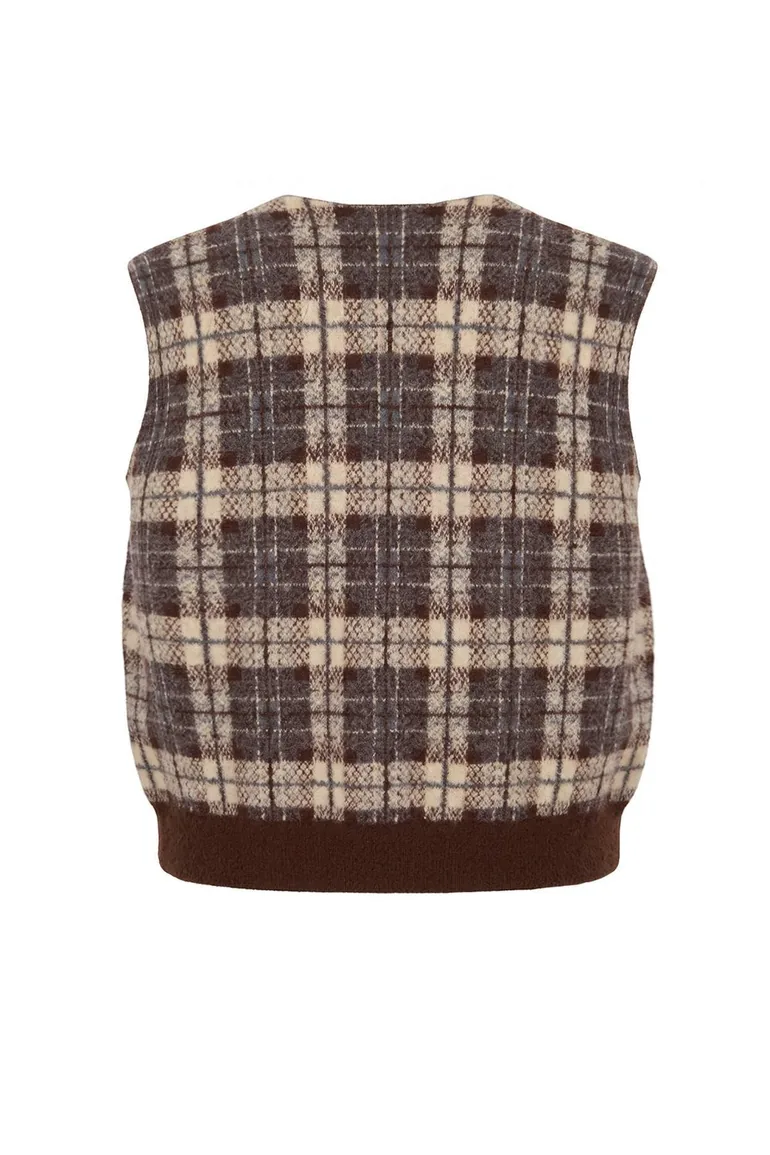 Brown Soft Textured Felt Yarn Knitwear Cardigan Sweater - 8