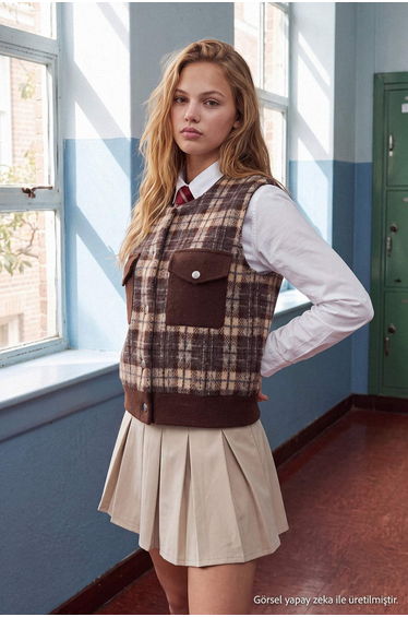 Brown Soft Textured Felt Yarn Knitwear Cardigan Sweater product thumbnail 2