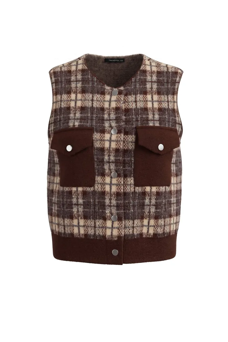 Brown Soft Textured Felt Yarn Knitwear Cardigan Sweater - 6