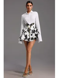 Eithne Long Sleeve Printing Mini Two-Piece Set