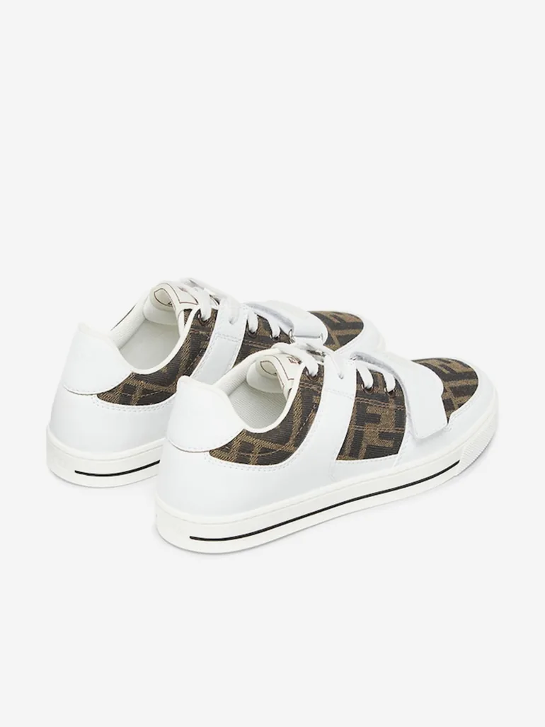 Kids Leather Jacquard Logo Trainers in White - 2