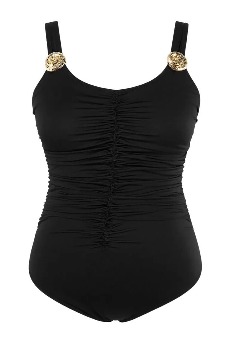 Black Gold Accessory Gathered Plus Size Swimsuit - 3