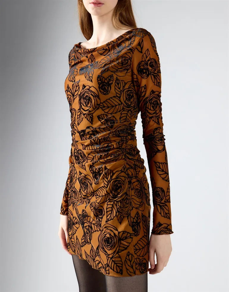 Rust Rose Mesh Long Sleeve Mini Dress - 2