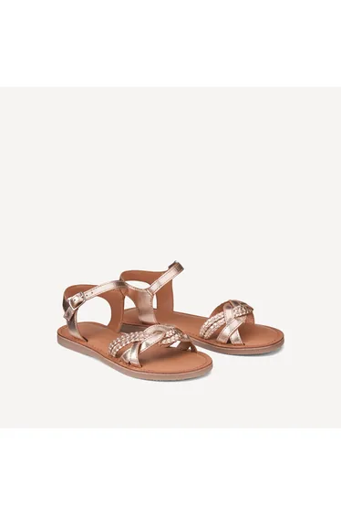 Kids Gold-Tone Sandals in Braided Leather