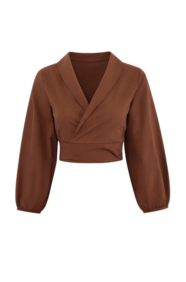 Brown Woven Tie-Up Beach Crop Blouse product thumbnail 2