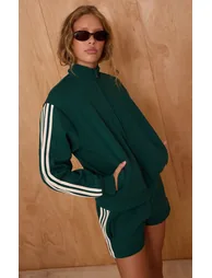 Pine Green Double Side Stripe Zip Up Bomber Jacket - 5