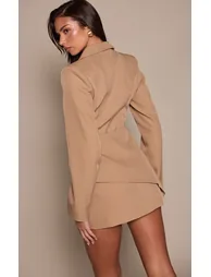 Camel Overlay Detail Blazer Dress - 2