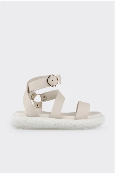 Beige Leather Women's Sports Sandals