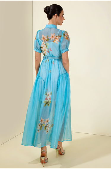 Floral Rhinestone Rivets Midi Dress With Belt product thumbnail 2