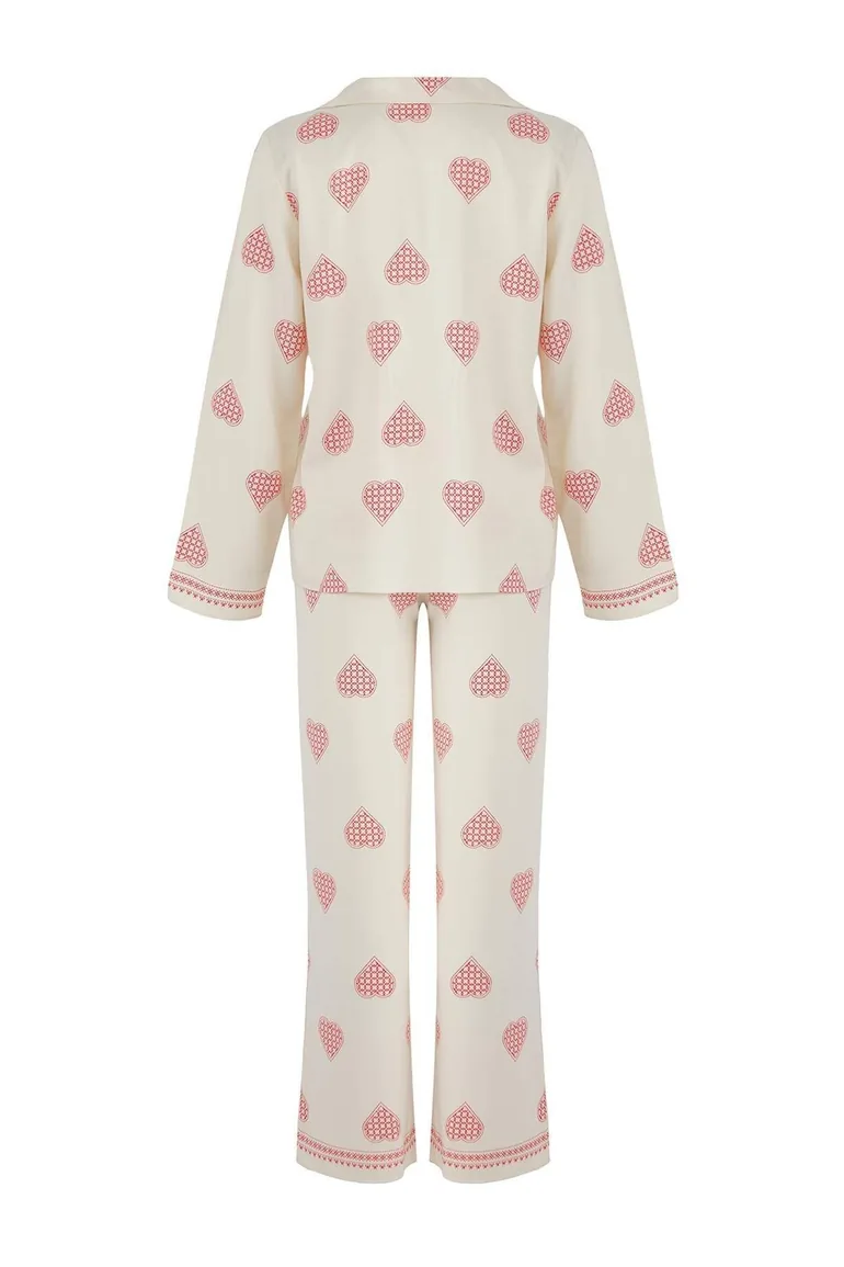 Ecru Heart Shally Woven Pajama Set - 1