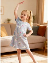 Girls Blue Sheep Print Short Sleeve Nightdress - 1