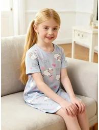 Girls Blue Sheep Print Short Sleeve Nightdress - 3
