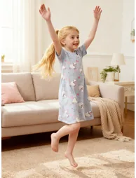 Girls Blue Sheep Print Short Sleeve Nightdress - 5