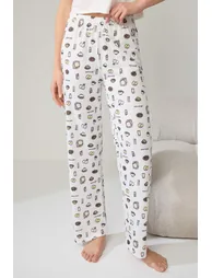 White Leisure Patterned Knitted Pajamas Set - 2