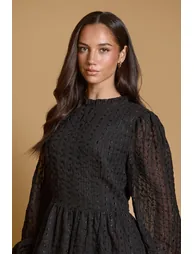 Dobby Mesh Gathered Bodice Midi Dress - 3