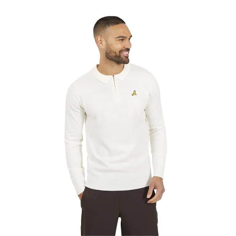 Brave Soul Mens Knitted Quarter Zip Long-Sleeved Polo Shirt - Off White