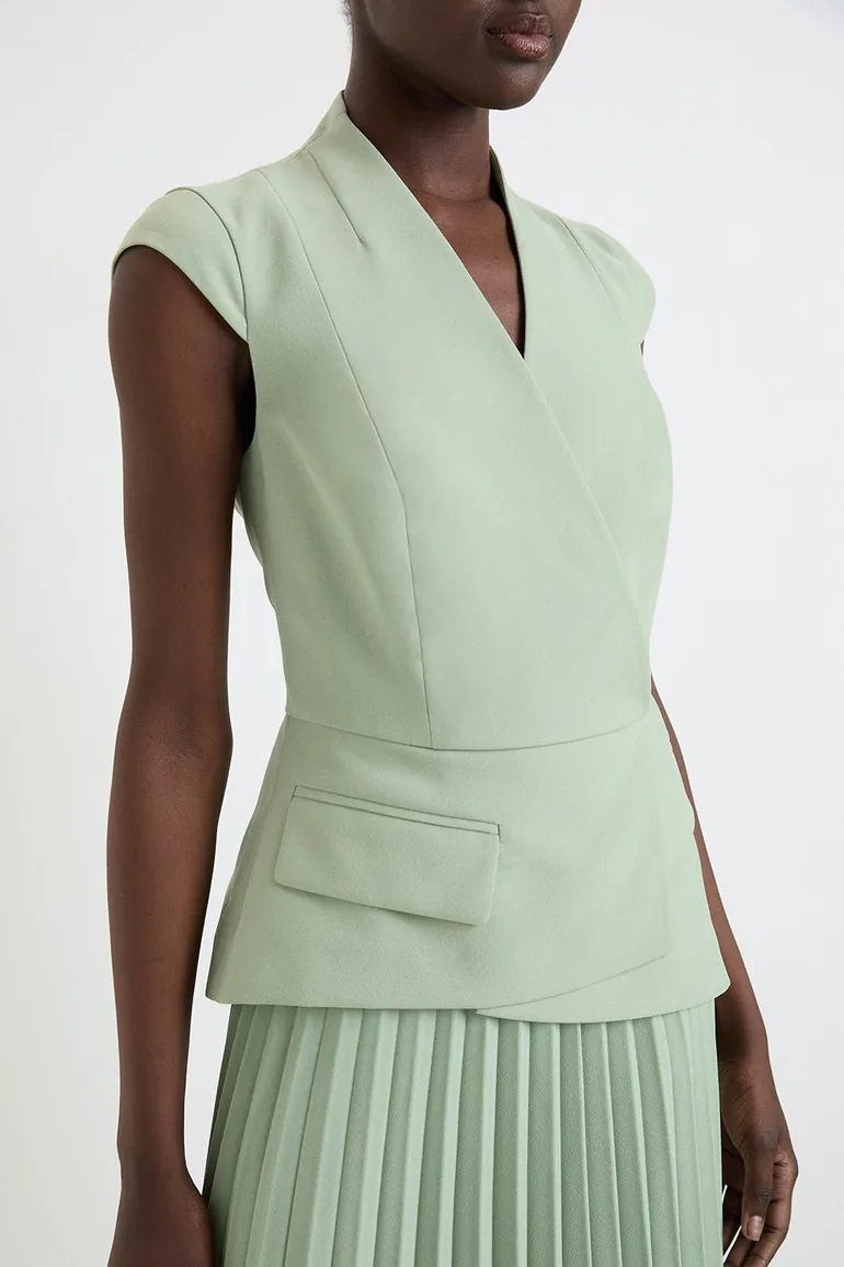 Tailored Crepe Asymmetric Pleat Maxi Dress - 1
