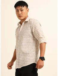 Men Brown Checked Spread Collar Shirt - 1