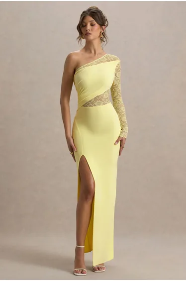 Moonlight | Lemon Asymmetric Maxi Dress With Lace Detailing