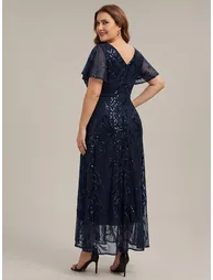 Ruffled Sequin Ruffle Sleeve Wedding Guest Dress - 7