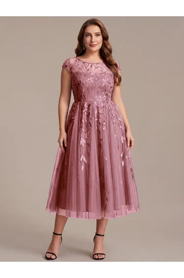 Plus Size See-through Sequin Wedding Guest Dress