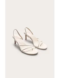 Cream Pu Double Strap Round Toe Low Heeled Slingback - 2
