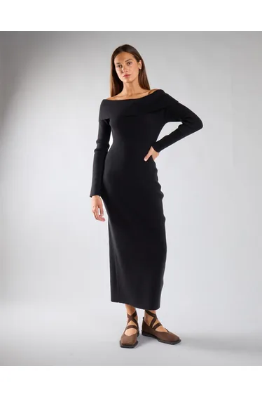 Black Bardot Knitted Maxi Dress