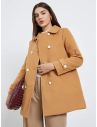 Brown Oversized Suede Look Buttoned Coat - 1
