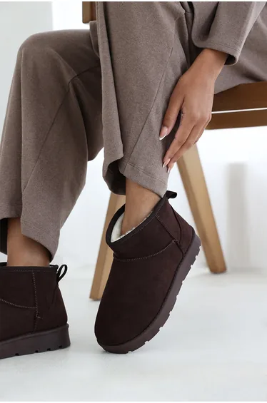 Eveline Brown Embroidery Detail Slip On Ankle Boots