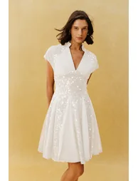 Just Enough White Sequin V Neck Cap Sleeve Mini Dress - 1
