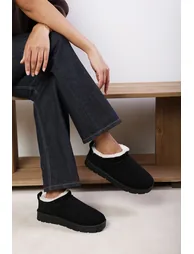 Avara Cosy Black Fur Lined Suede Micro Ankle Mules - 2