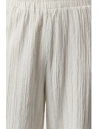 Ecru Elastic Waist Textured Fabric Woven Trousers - 1