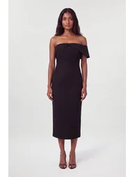 Asymmetric Bardot Tailored Mid Pencil Dress