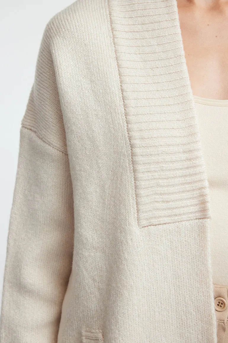 Stone Wide Fit Soft Textured Knitwear Cardigan - 1