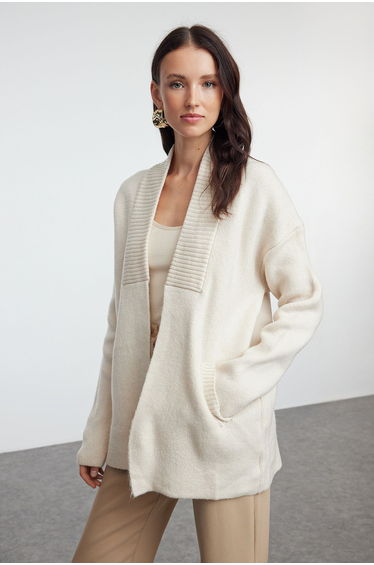 Stone Wide Fit Soft Textured Knitwear Cardigan product thumbnail 3