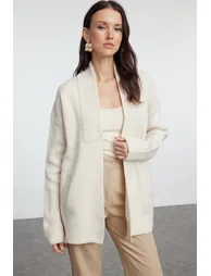 Stone Wide Fit Soft Textured Knitwear Cardigan