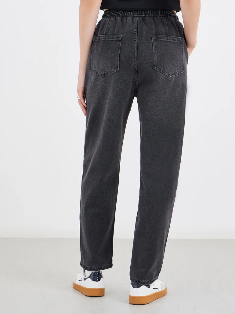 Barrel Fit Ankle Length Washed Jeans - 3