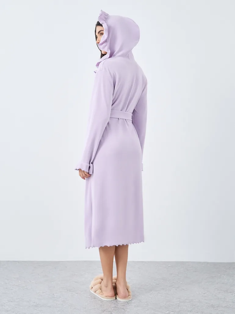 Ruffle Edge Soft Fleece Hooded Robe - 4