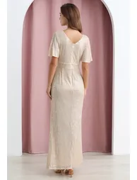 Mesmerizing Sequin Faux-Wrap Flutter Sleeves Gown - 4