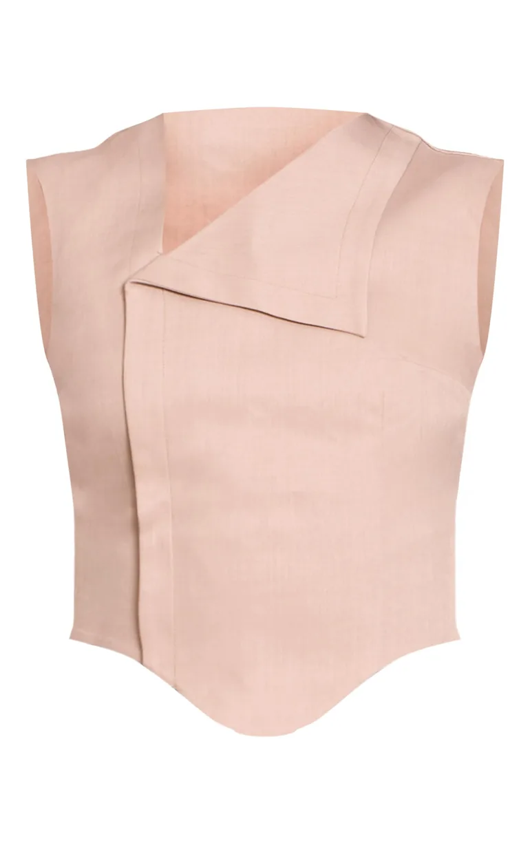 Stone Woven Abstract Collar Detail Waistcoat - 4