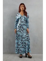 Zebra Satin Batwing Bias Midi Dress