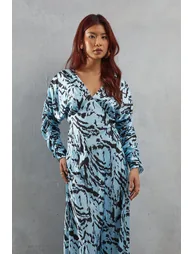 Zebra Satin Batwing Bias Midi Dress - 3