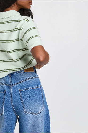 Mid Waist Loose Fit Wide Leg Jean - mid wash product thumbnail 4