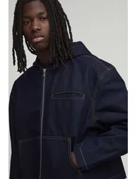 Essential Boxy Oversized Zip Through Denim Hoodie - indigo - 2