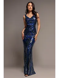 Geometric Sequin Sleeveless Maxi - Royal Blue by Goddiva