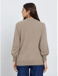 Beige Regular Fit Fuzzy Yarn Cardigan - 4