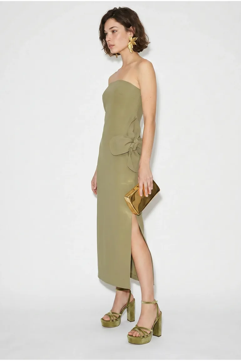 LUCCI Strapless Floral Maxi Dress with Bow Detail - 3