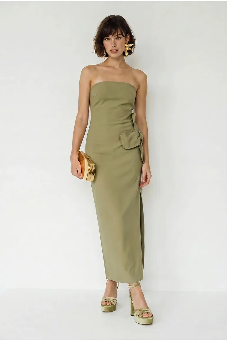 LUCCI Strapless Floral Maxi Dress with Bow Detail