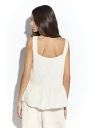 Cream Pinstripe Peplum Top - 3